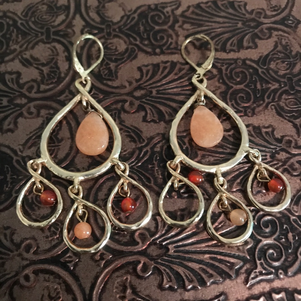 Sara Silvio Gold and Orange Teardrop Earrings